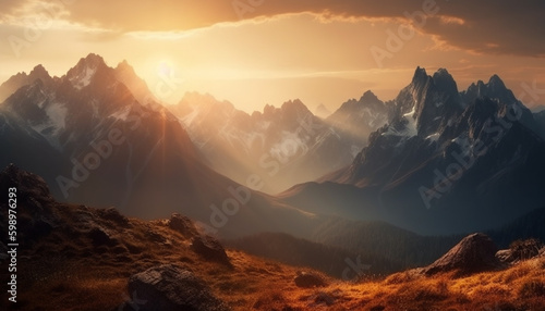 Majestic mountain peak back lit by sunrise generated by AI © Jeronimo Ramos