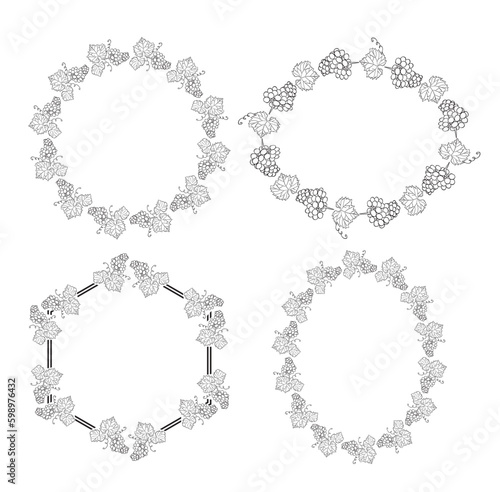 set of frames and with grape - vector decorative ornaments