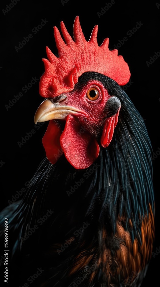 An Elegant Portrait of an Australorp Cockerel. Generative AI