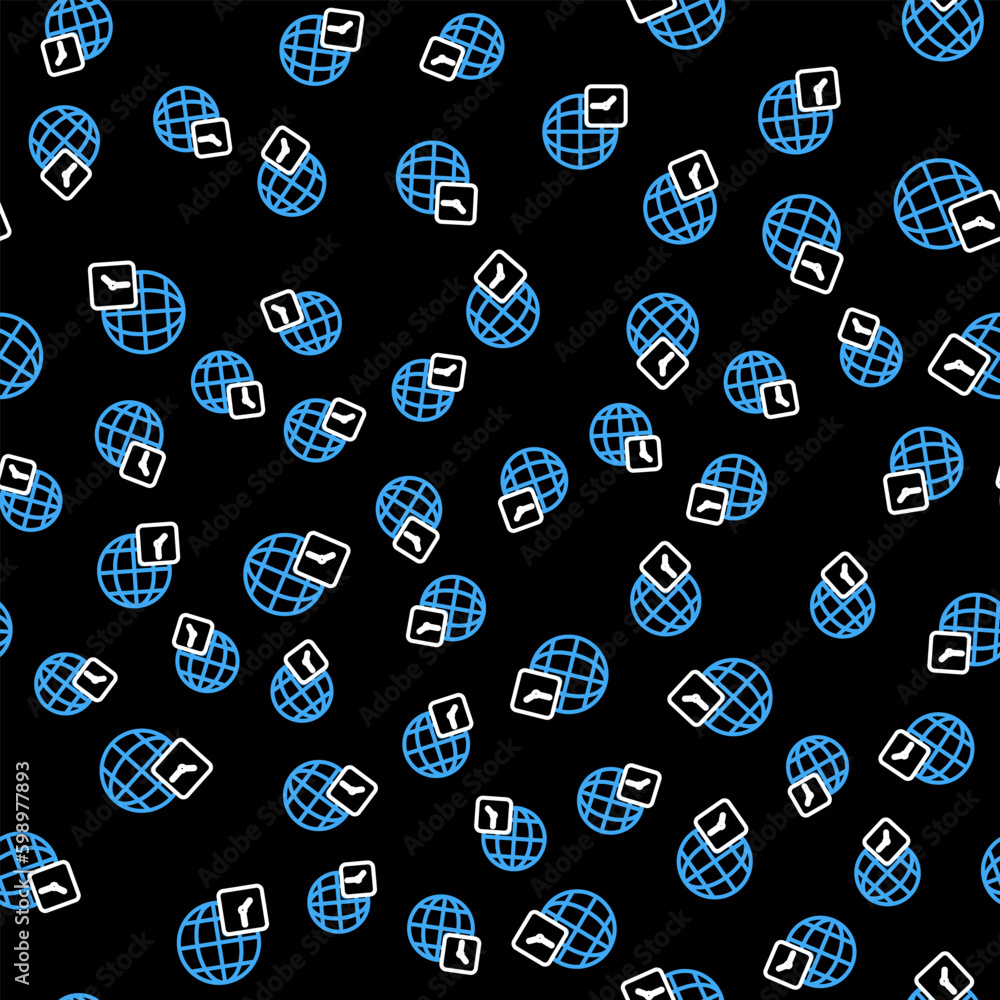 Line World time icon isolated seamless pattern on black background. Clock and globe. Vector Line World time icon isolated seamless pattern on black background. Clock and globe. Vector
