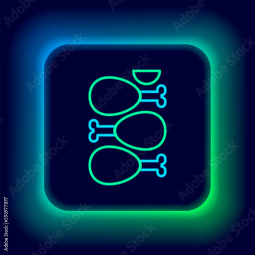 Glowing neon line Indian traditional food Tandoori chicken icon isolated on black background. Colorful outline concept. Vector