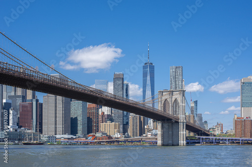 brooklyn bridge, manhattan, skyscraper, east river, brooklyn, panorama, across, east, river, city, skyline, architecture, building, cityscape, urban, downtown, buildings, business, tower, usa, office, © Alevtina