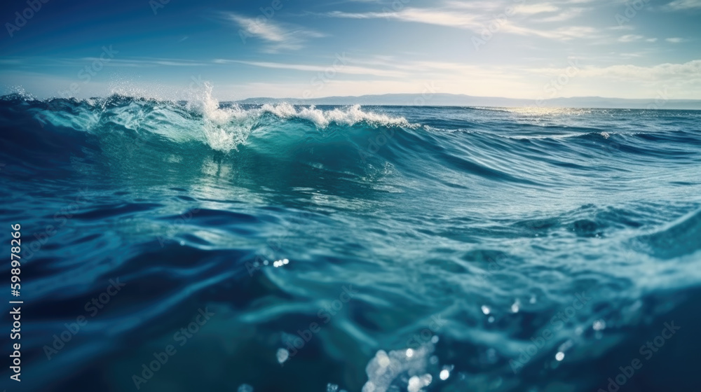 Fototapeta premium blue waves on the sea wallpaper background. Generative AI