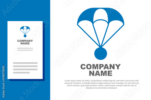 Blue Parachute icon isolated on white background. Extreme sport. Sport equipment. Logo design template element. Vector