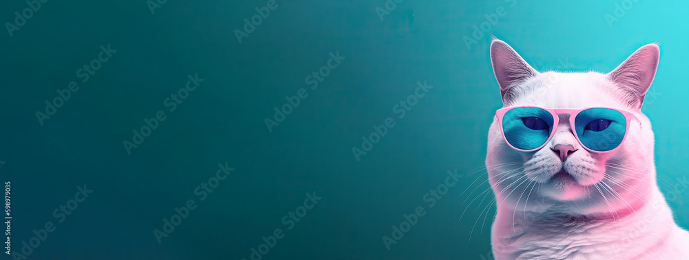 A cool and stylish white cat with shades on a pastel backdrop, playful and cute, perfect for pet lovers. Generative AI A cool and stylish white cat with shades on a pastel backdrop, playful and cute, perfect for pet lovers. Generative AI