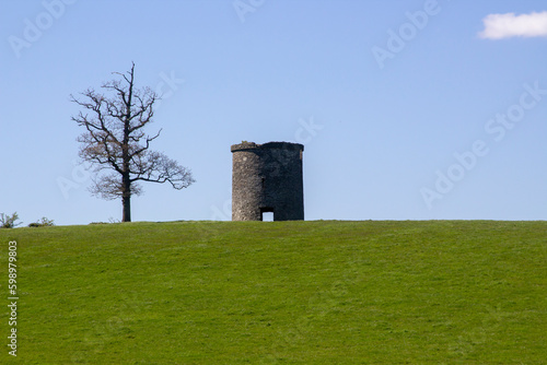 An ancient round tower in a farmers field at Crawfordsburn in Northern Ireland