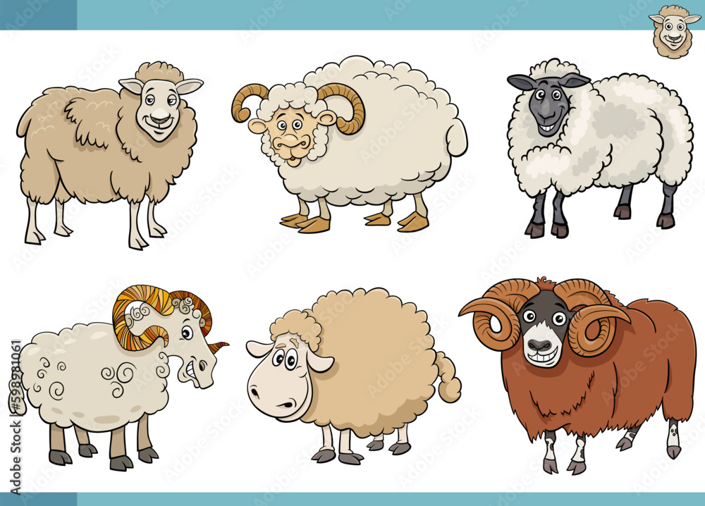 cartoon sheep farm animals comic characters set cartoon sheep farm animals comic characters set