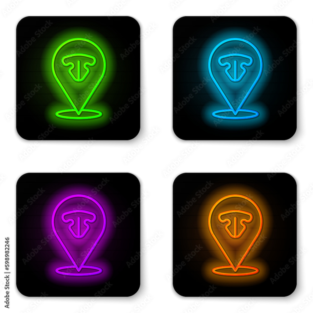 Glowing neon line Cat nose icon isolated on white background. Black square button. Vector Glowing neon line Cat nose icon isolated on white background. Black square button. Vector
