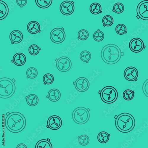 Black line Fork in the road icon isolated seamless pattern on green background. Vector