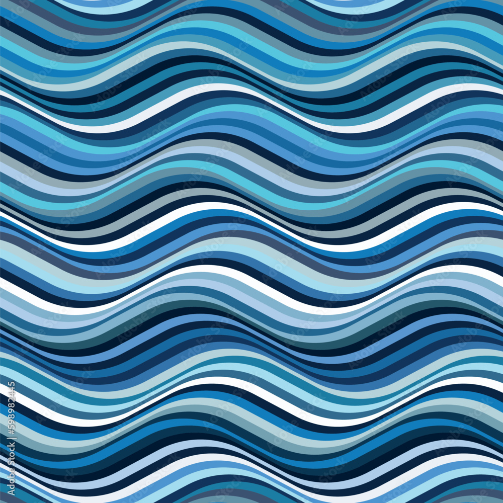 Fototapeta premium Seamless wavy blue lines pattern. Geometric abstract sea waves. Striped vector illustration to be used as a background or for textile, wrapping, and decorating projects.