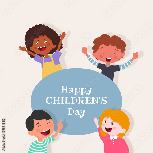 Happy childrens day with boys and girls cartoons design  International celebration theme Vector illustration
