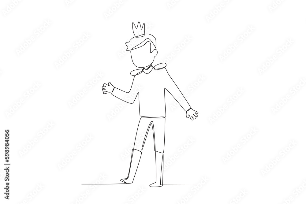 A boy wears royal clothes. King one-line drawing