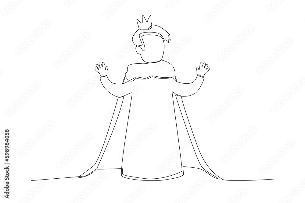 Rear view of a little king. King one-line drawing Rear view of a little king. King one-line drawing