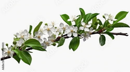 Cherry Blossom Branch on White Background. Generative AI