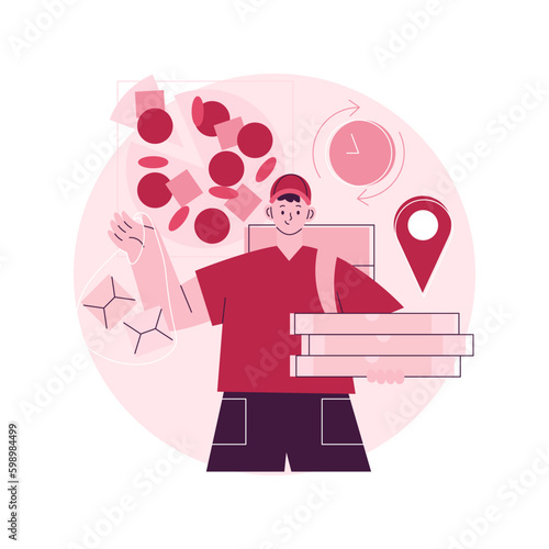 Food delivery service abstract concept vector illustration. Online food order, 24 for 7 service, pizza and sushi online menu, payment options, no-contact delivery, download app abstract metaphor.