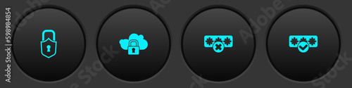 Set Lock, Cloud computing lock, Password protection and icon. Vector