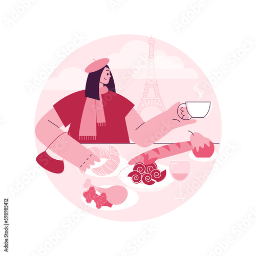 French cuisine abstract concept vector illustration. Classic european cuisine, fine dining restaurant, french gastronomy, cooking school tradition, chef menu, gourmet food abstract metaphor.