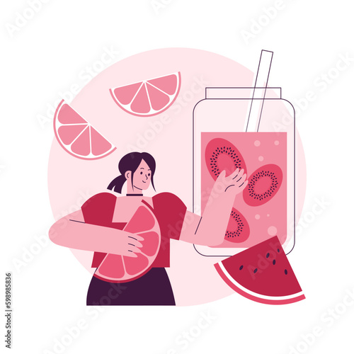 Raw veganism abstract concept vector illustration. Raw foodism and fruitarianism, juice and sprout diet, no animal origin products, superfood and nuts, healthy vegan, body detox abstract metaphor.