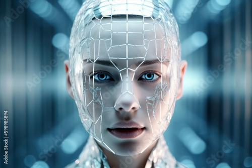 modern display loading face of woman with biometric scanning photo