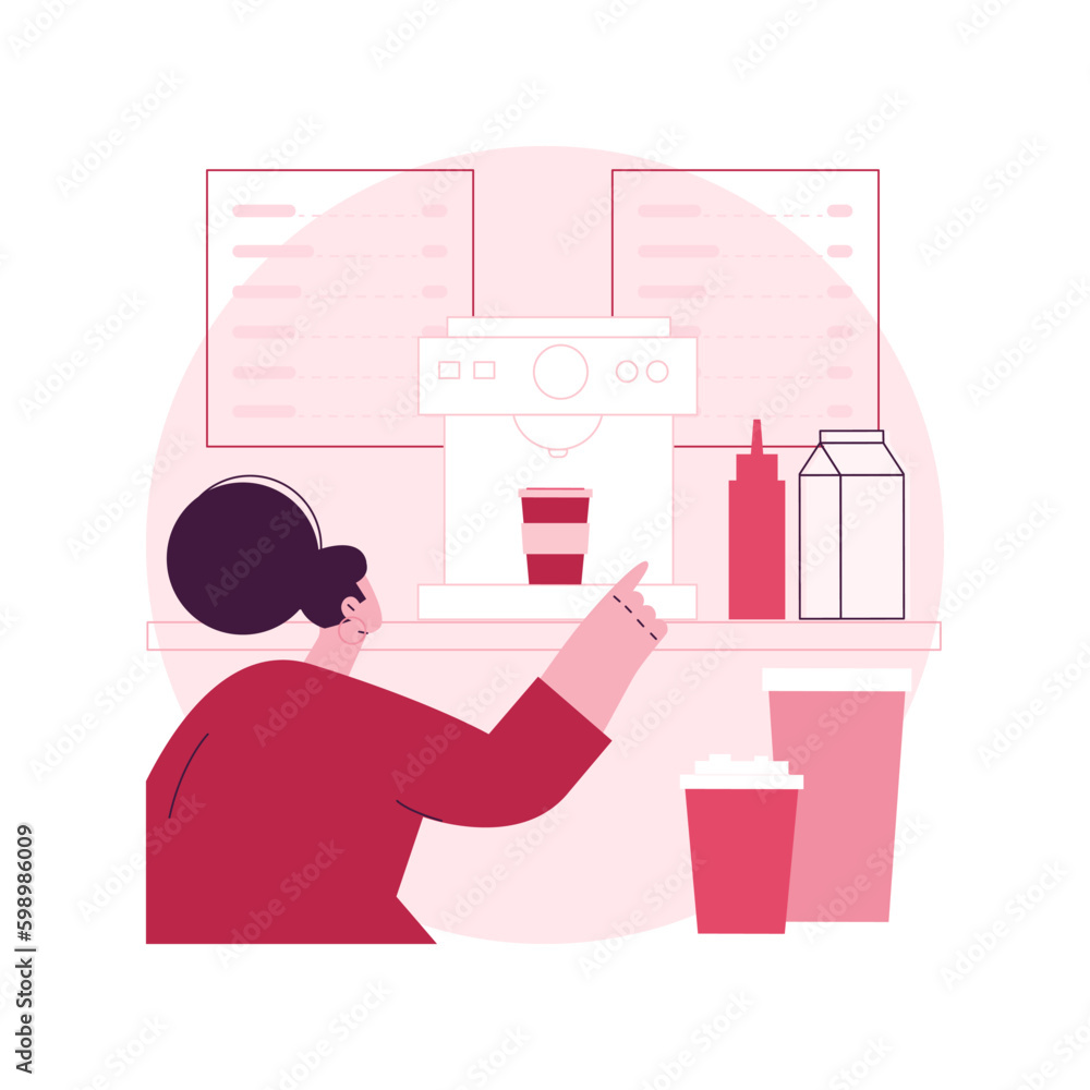 Takeaway coffee abstract concept vector illustration. Hot drink, coffee bean, paper cup, on the go coffee spot, cappuccino culture, take-out menu, alternative milk, caffeine abstract metaphor.