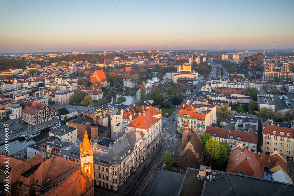 Aerial view of the center of Bydgoszcz. - obrazy, fototapety, plakaty 