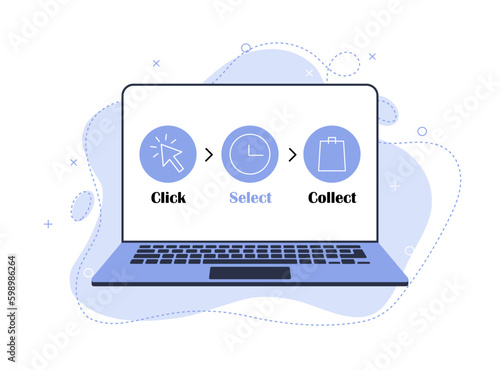 Click and collect your order. Process of delivery service. Illustration with laptop Generative AI
