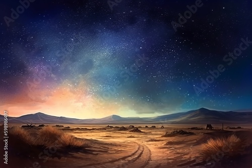 Beautiful watercolor desert night sky