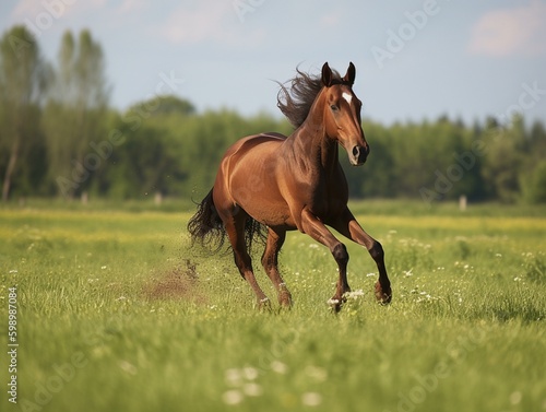 A horse galloping through a. Generated with AI Technology