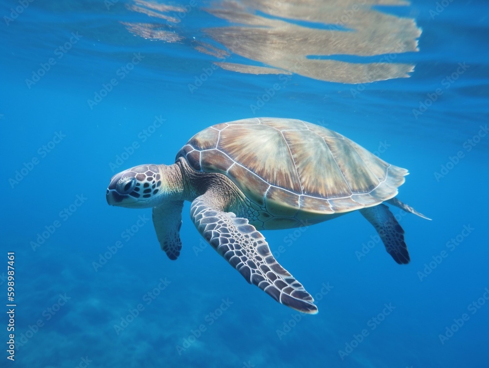 A sea turtle gliding through the. Generated with AI Technology A sea turtle gliding through the. Generated with AI Technology