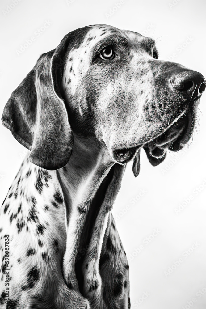 Black and white portrait of Bracco Italiano dog. Generative AI Black and white portrait of Bracco Italiano dog. Generative AI