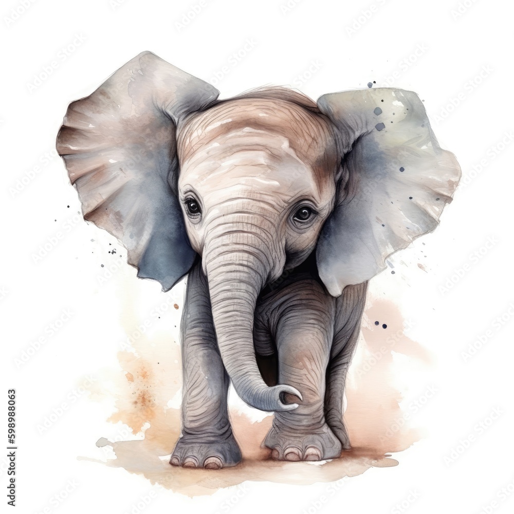 Watercolor wild animal elephant.
