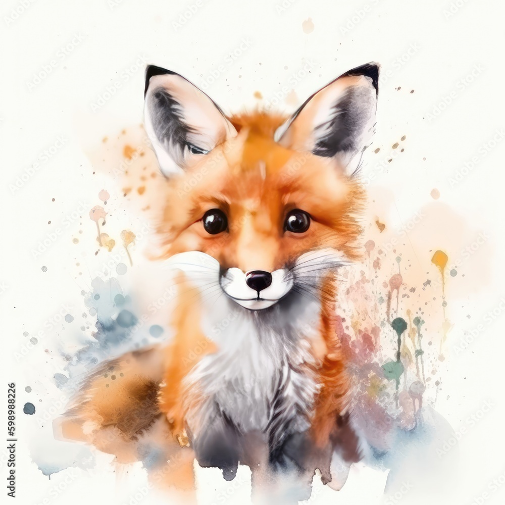 Obraz premium Watercolor baby fox.
