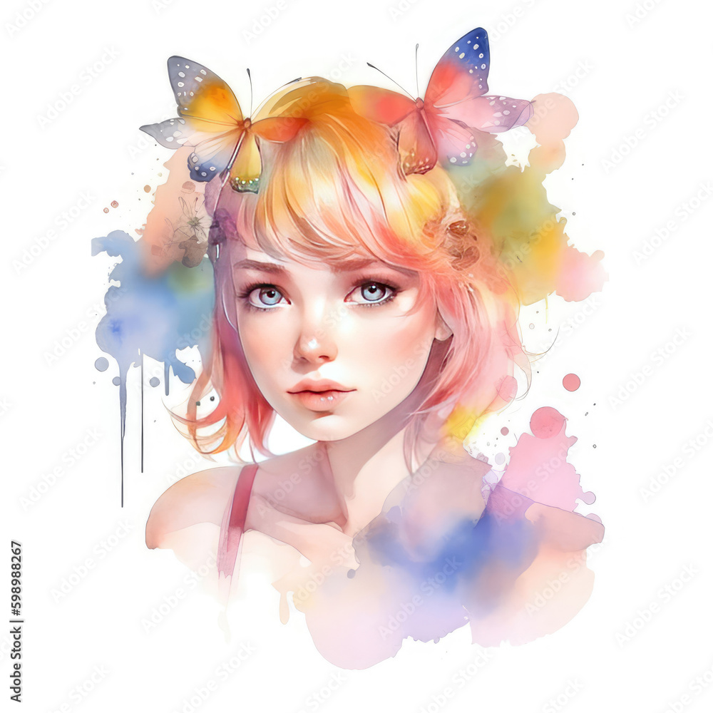 Watercolor fairy elf girl.