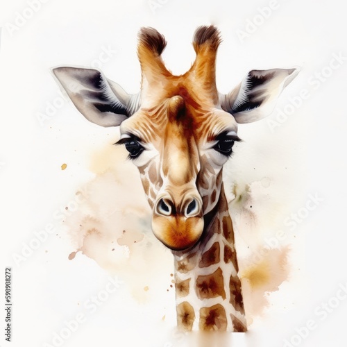 Modern watercolor Giraffe, animal painting for decoration and interior, canvas art.