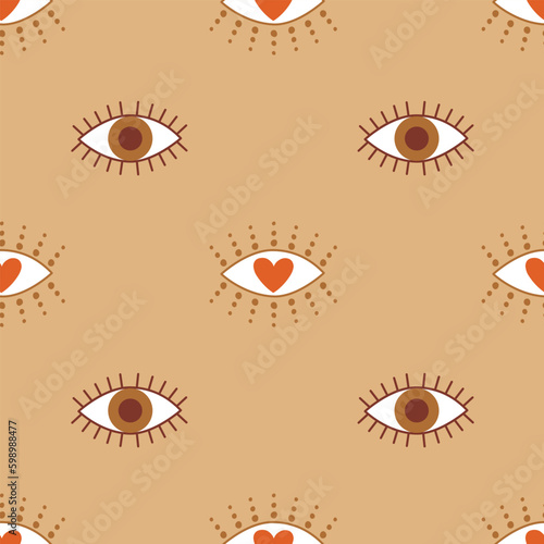 Evil eye seamless pattern. Hamsa eye, magical eye, decor element. Abstract background for textile, fabric, wallpaper. 