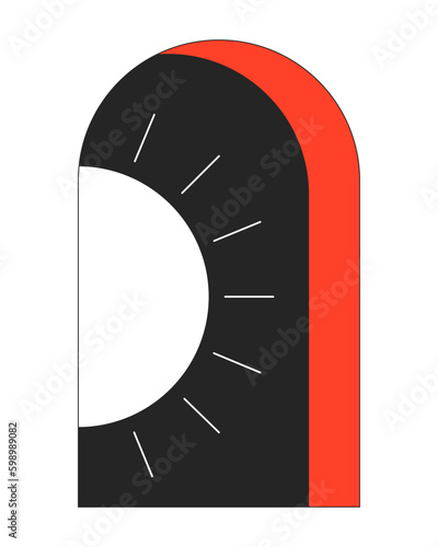 Arched frame with peeping white sun on black sky flat line color vector concept. Editable lineart icon on white. Simple outline cartoon style spot illustration for web graphic design and animation