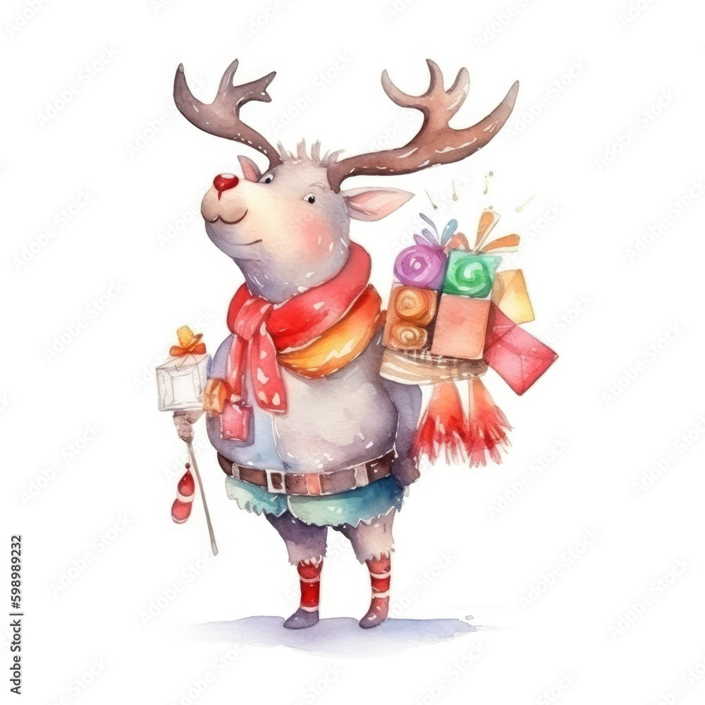 watercolor christmas deer. ai generative watercolor christmas deer. ai generative