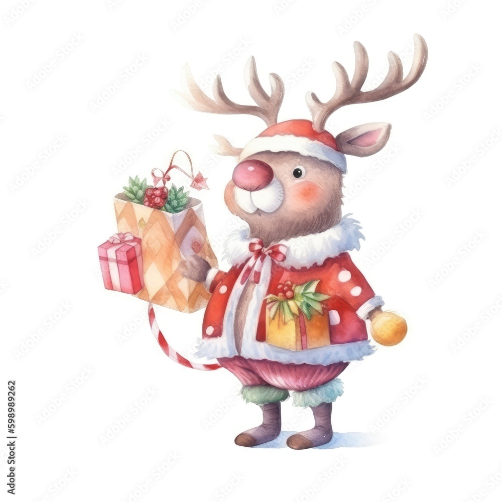 watercolor christmas deer. ai generative watercolor christmas deer. ai generative