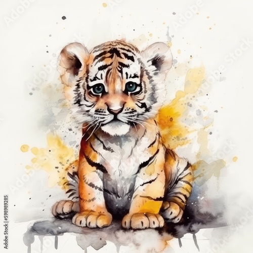 Watercolor tiger cub.