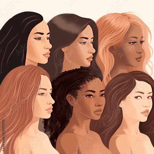 Diverse people, multiracial, multicultural crowd of men and women, side view portraits. multiethnic group, concept of equality and togetherness. Wellness, independence and freedom, stop racism.