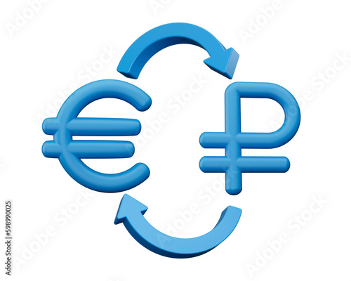 3d Blue Euro And Ruble Symbol Icons With Money Exchange Arrows On White Background, 3d illustration