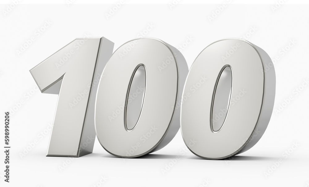 3d Shiny Silver Number 100 Hundred 3d Silver Number Isolated On White Background, 3d illustration 3d Shiny Silver Number 100 Hundred 3d Silver Number Isolated On White Background, 3d illustration