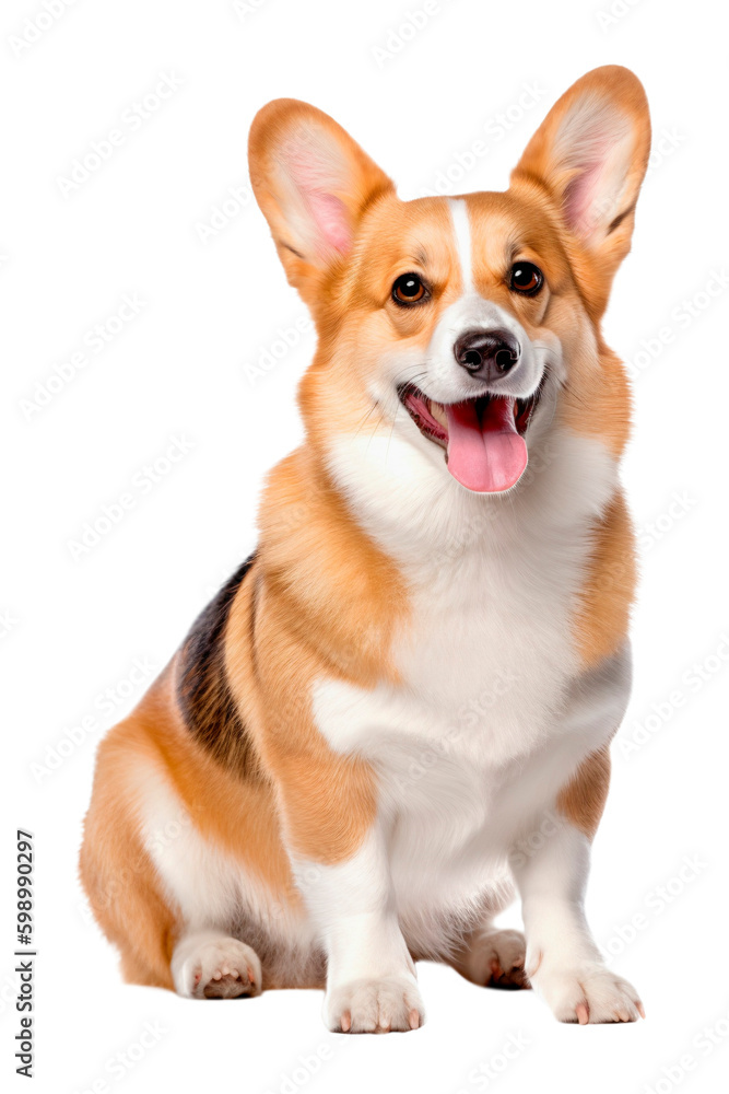 Happy sitting Corgi dog on a transparent background. Generative AI