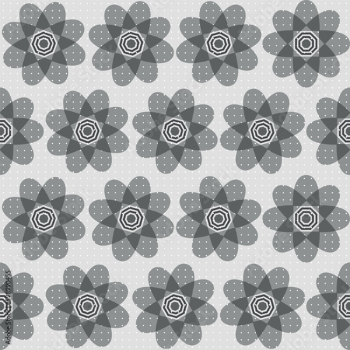 Simple geometric vector seamless pattern with gray flowers pattern polka dot gray background design.different flower with textiles tiles mosaic creative multi colour Textile style geometrical.