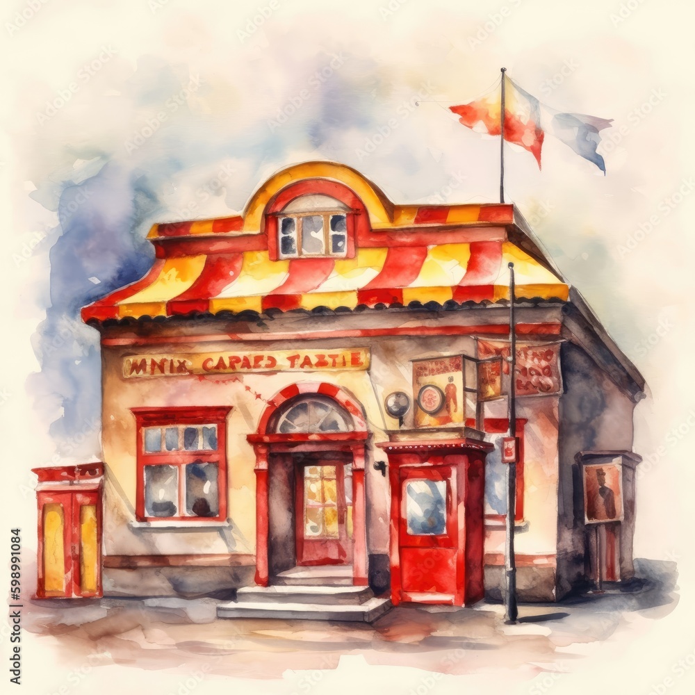 Fototapeta premium Watercolor ticket office circus.