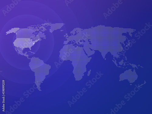 Dotted halftone world map with the country of United States of America  USA  US  America  highlighted. Modern and clean world map on a blue color gradient background.