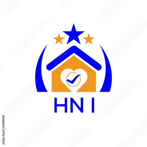 HNI House logo Letter logo and star icon. Blue vector image on white background. KJG house Monogram home logo picture design and best business icon. 
