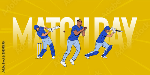 Illustration of batsmen and bowler playing cricket championship vector digital banner  