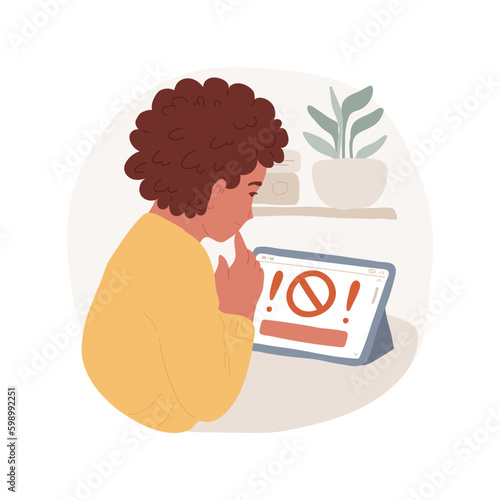 Web content filtering isolated cartoon vector illustration. Parental control app, monitoring, digital wellbeing, block icon on screen, teen receives ban notification on device vector cartoon.