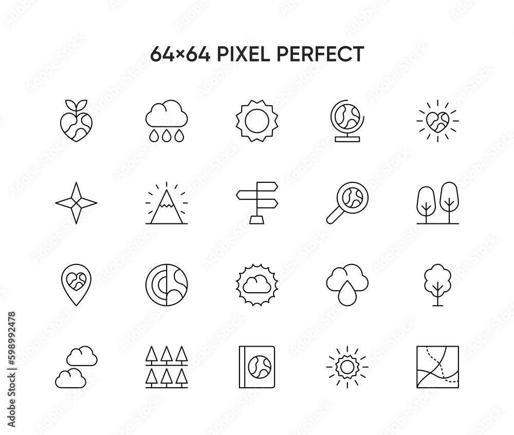 Set of Geographic Related Vector Line Icons. Set of Geographic Related Vector Line Icons.